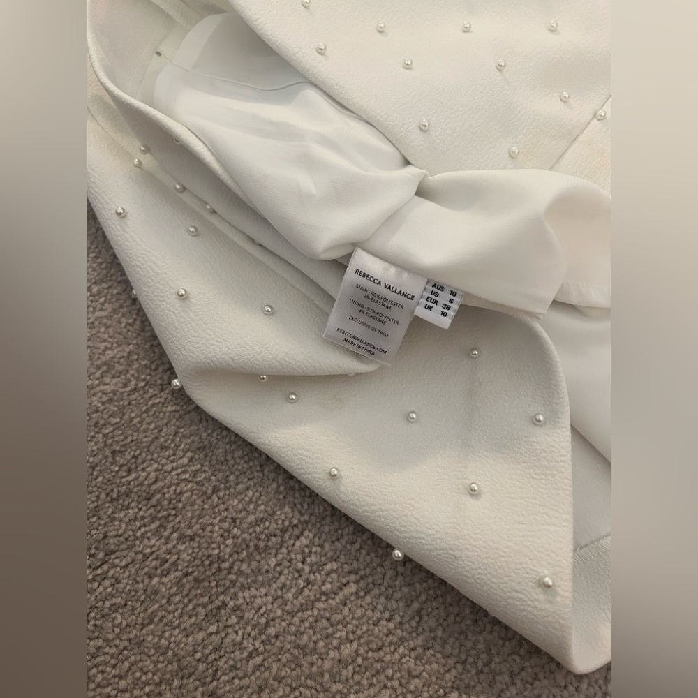 Rebecca Vallance White bow Mini Dress Puff Sleeves pearls bride size 2, 4 stains - Picture 12 of 16